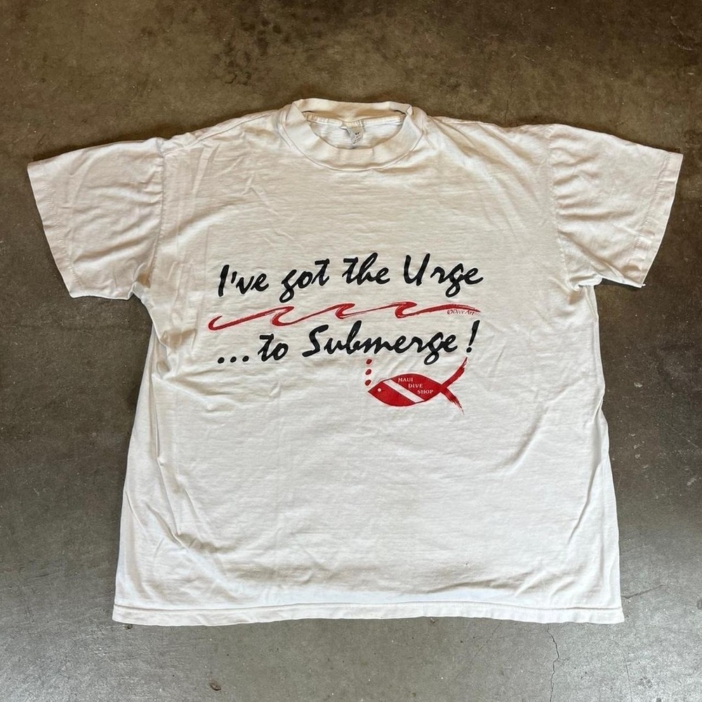 Vintage 90s single stitch Maui Hawaii fish white tee Men's Size XL